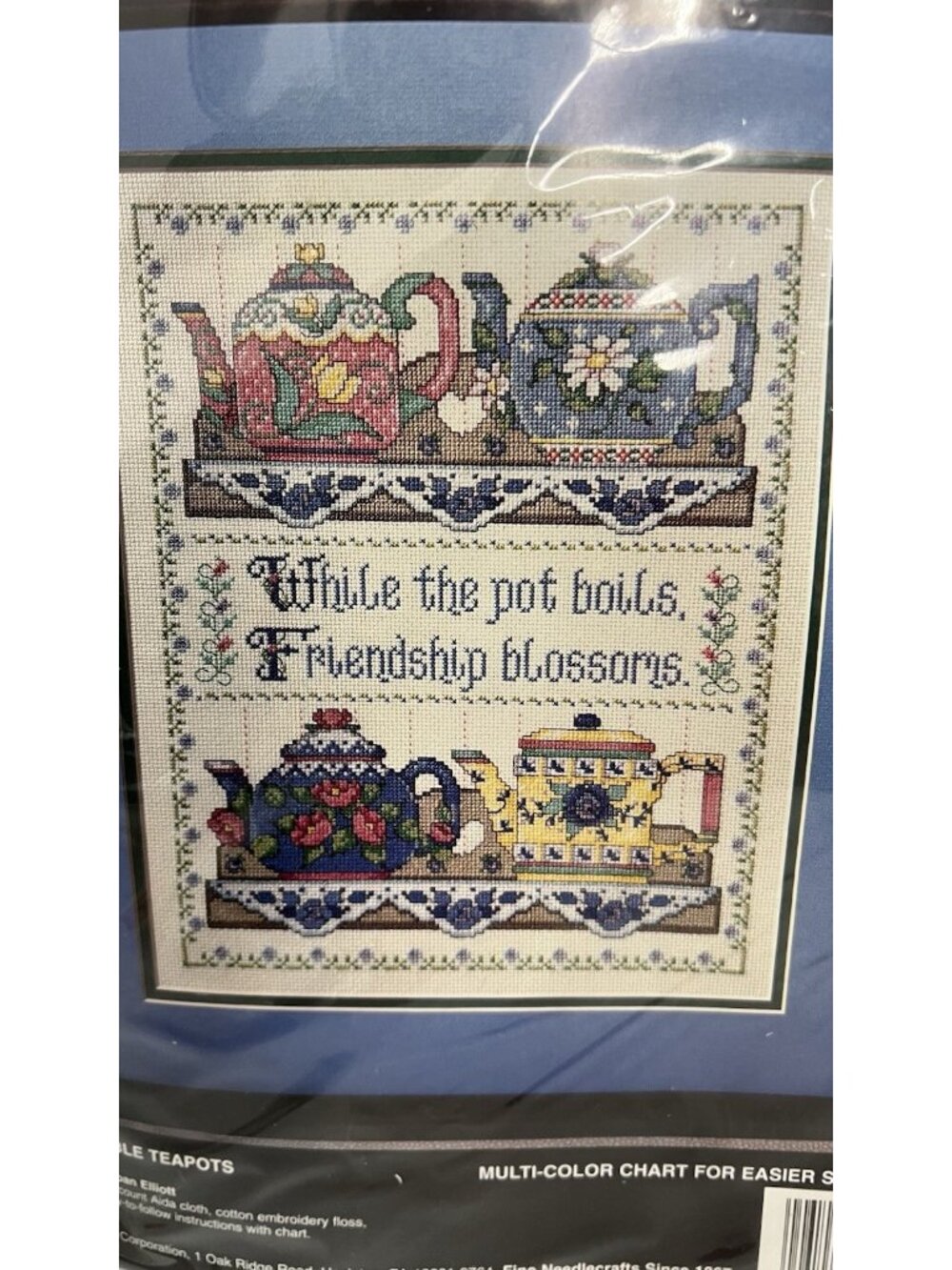 New Sealed Bucilla #40887 Collectable Teapots Counted Cross Stitch Kit 11" x 14"